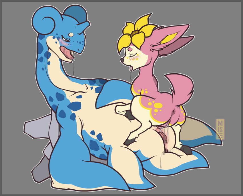 blush cervine deer deerling dripping drooling eyes_closed female grey_background lapras lesbian mammal misericorde nintendo plain_background pok&#233;mon pok&eacute;mon pussy pussy_juice saliva size_difference tongue tongue_out video_games