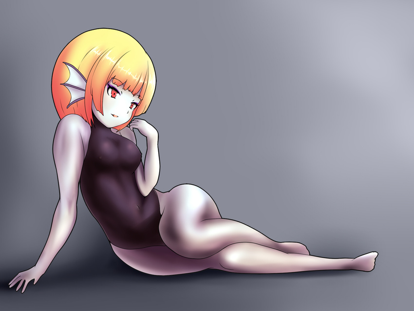 carmilla_(seiken_densetsu) demon_girl head_fins highres leotard lying on_side orange_eyes pale_skin seiken_densetsu seiken_densetsu_3 short_hair sneezy solo succubus