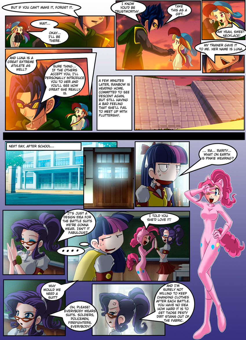 clothed clothing comic costume dialog english_text female friendship_is_magic hair hat human humanized mammal mauroz multi-colored_hair my_little_pony pinkie_pie_(mlp) rainbow_dash_(mlp) rarity_(mlp) shadowbolts_(mlp) text twilight_sparkle_(mlp)