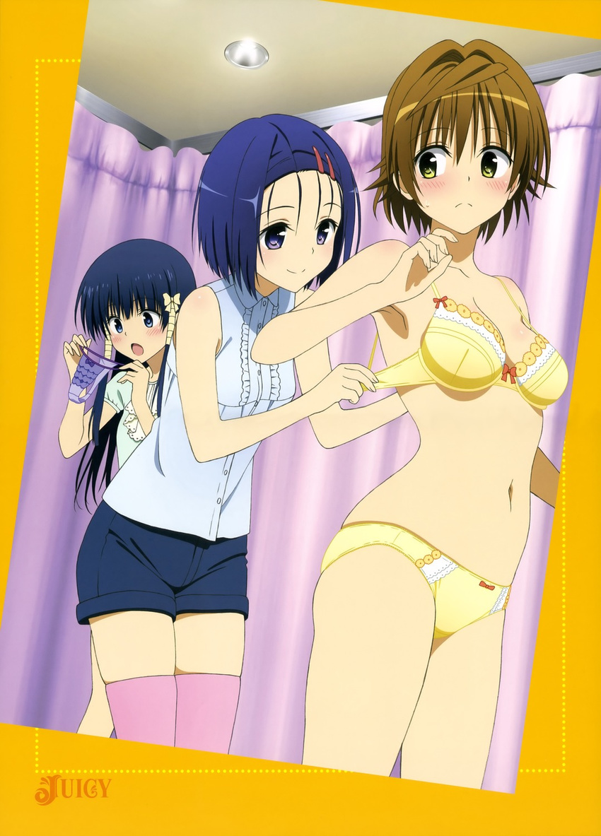 3girls blush bra character_request genderswap official_art panties sairenji_haruna thong to_love-ru underwear yuusaki_riko