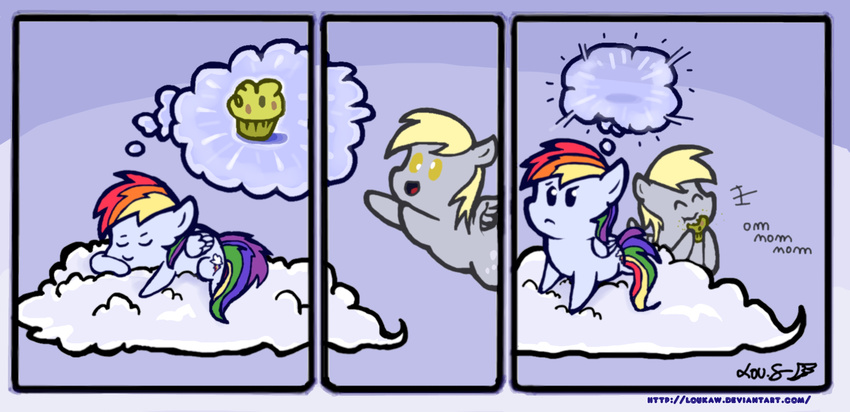 blonde_hair blue_fur cloud comic cute cutie_mark derpy_hooves_(mlp) dream duo eating english_text equine eyes_closed female feral food friendship_is_magic frown fur grey_fur hair horn horse long_hair loukaw mammal muffin multi-colored_hair my_little_pony om_nom_nom open_mouth pegasus pony rainbow_dash_(mlp) rainbow_hair signature sleeping smile text tongue wings yellow_eyes