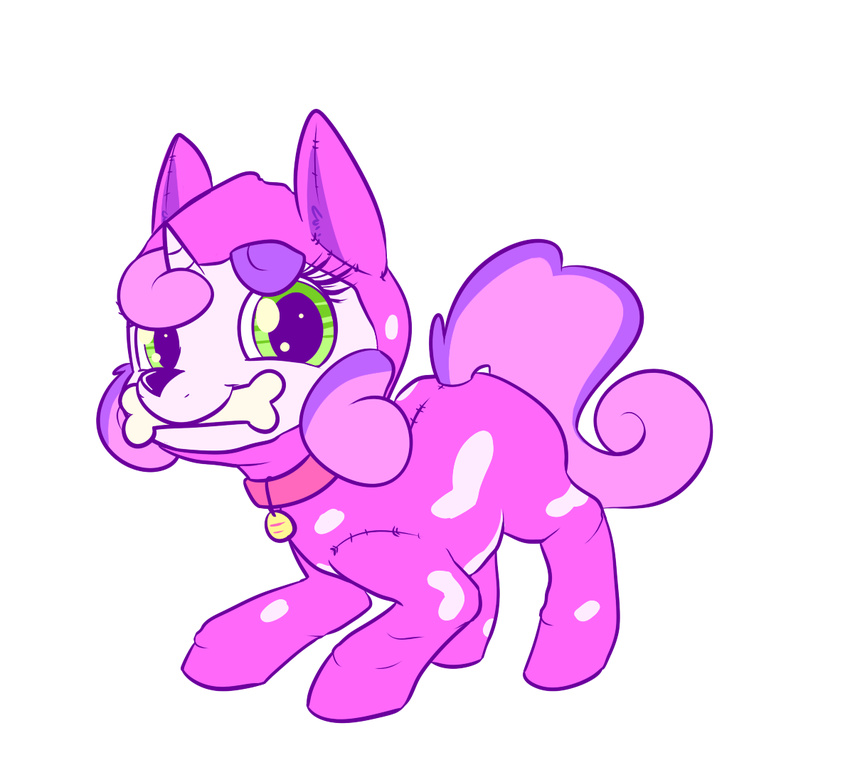 bone canine collar costume cub dog equine female feral friendship_is_magic fur green_eyes hair handsockz horn horse long_hair looking_at_viewer mammal my_little_pony plain_background pony smile solo sweetie_belle_(mlp) transparent_background two_tone_hair unicorn white_fur young