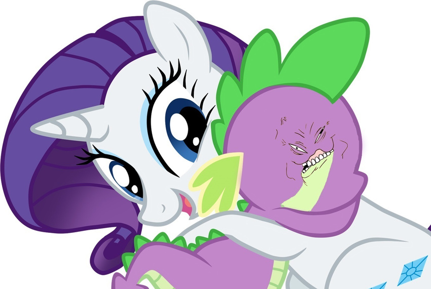2013 creepy dragon equine female friendship_is_magic fur hair happy horn horse long_hair male music my_little_pony nightmare_fuel open_mouth pony purple_hair rarity_(mlp) smile spike_(mlp) tongue unicorn what white_fur