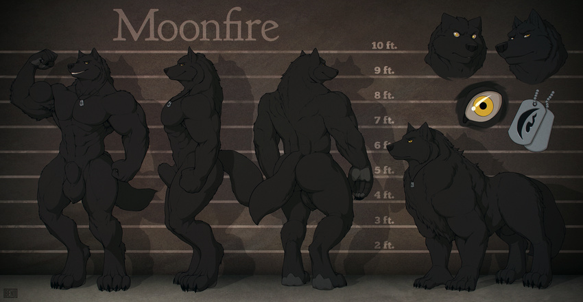 abs absurd_res all_fours anthro back balls barefoot biceps big_muscles black_fur black_nose bng butt canine claws crinos dog_tags feral flexing front fur garou glass_walkers grin height_chart hi_res hindpaw hispo invalid_color looking_at_viewer male mammal model_sheet moonfire muscles nude pawpads paws pecs pinup pose sheath side smile solo standing toned were werewolf wolf world_of_darkness yellow_eyes