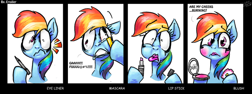 comic english_text equine erudier eye_liner eyeliner female feral friendship_is_magic frown fur hair horse lip_stick lipstick long_hair looking_at_viewer makeup mammal mascara multi-colored_hair my_little_pony open_mouth pegasus pony purple_eyes purple_hair rainbow_dash_(mlp) rainbow_hair solo teeth text wings