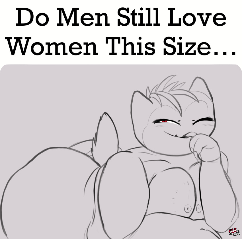 3_fingers anthro big_breasts big_butt breast_squish breasts butt do_men_still_love_women_this_size drow462 fangs female finger_in_mouth fingers generation_1_pokemon grey_background head_tuft hi_res mammal meme nintendo nipples nude one_eye_closed overweight pokemon pokemon_(species) red_eyes simple_background smile smiling_at_viewer snorlax snorlax_gf_(word360) solo squish tail teeth text thick_thighs tuft wink