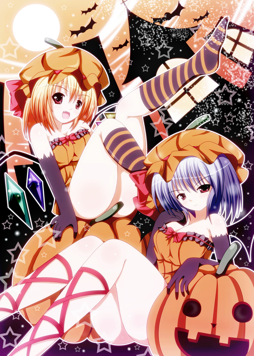 absurdres bad_id bad_pixiv_id elbow_gloves flandre_scarlet gloves halloween highres multiple_girls nekoman_(nukomann) remilia_scarlet siblings sisters touhou