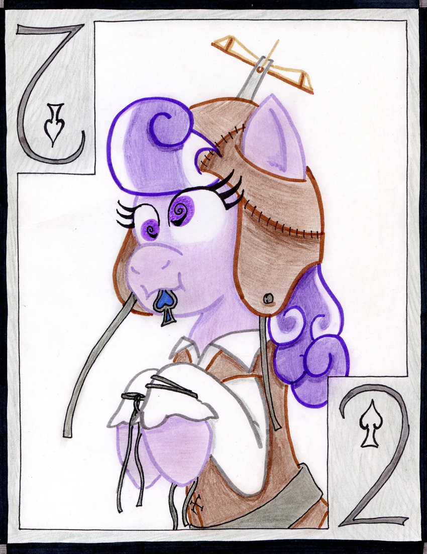 &#9824; card cardstock clothing equine female friendship_is_magic fur hair hat horse mammal my_little_pony playing_card pony propeller_hat purple_eyes purple_fur purple_hair screwball_(mlp) solo spades the1king two two_of_spades two_tone_hair white_hair