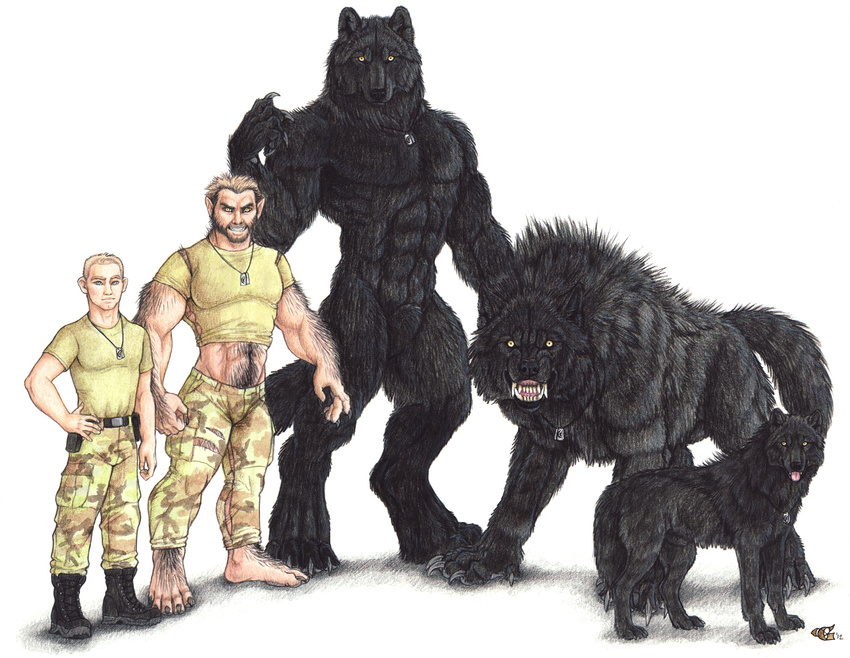 army barefoot belt biceps big_muscles black_fur blonde_hair boots camo canine christy_grandjean claws clothing crinos dog_tags feral fur garou glabro glass_walkers goldenwolf hair hispo homid human looking_at_viewer lupus male mammal military model_sheet moonfire muscles nude pants pawpads paws pecs sheath soldier toe_claws toned torn_clothing torn_pants transformation were werewolf wolf world_of_darkness