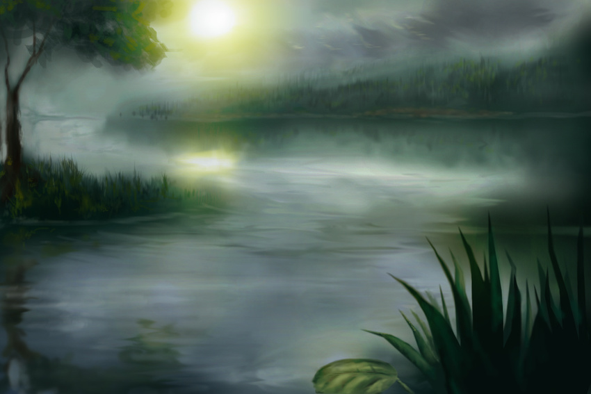 bad_pixiv_id cloud lake landscape moon nature no_humans original scenery water yammy_(cellblo)