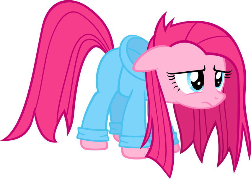 blue_eyes clothing equine female feral friendship_is_magic frown fur hair hoodie horse long_hair mammal my_little_pony pants pink_fur pink_hair pinkamena_(mlp) pinkie_pie_(mlp) plain_background pony solo transparent_background zacatron94