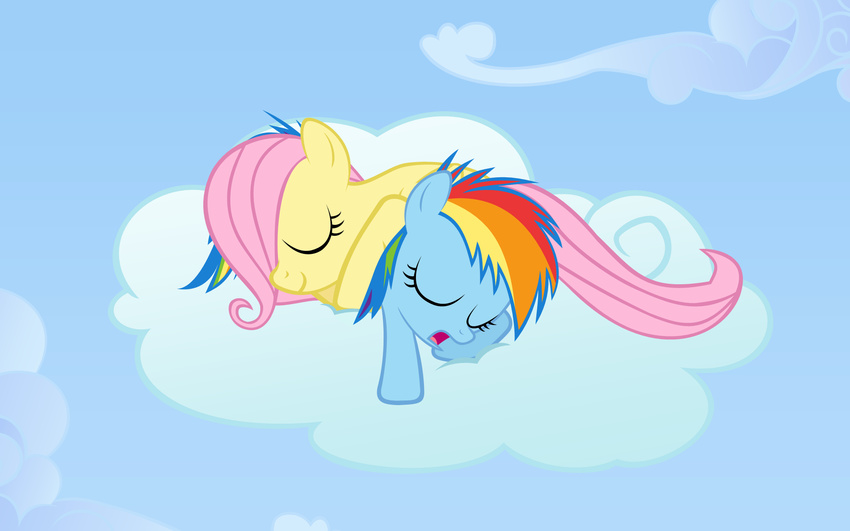 blue_fur cloud cub cuddling cute equine eyes_closed female feral fluttershy_(mlp) friendship_is_magic fur hair horse mammal multi-colored_hair my_little_pony open_mouth pegasus pink_hair pony rainbow_dash_(mlp) rainbow_hair sky sleeping smile wings yellow_fur young zacatron94