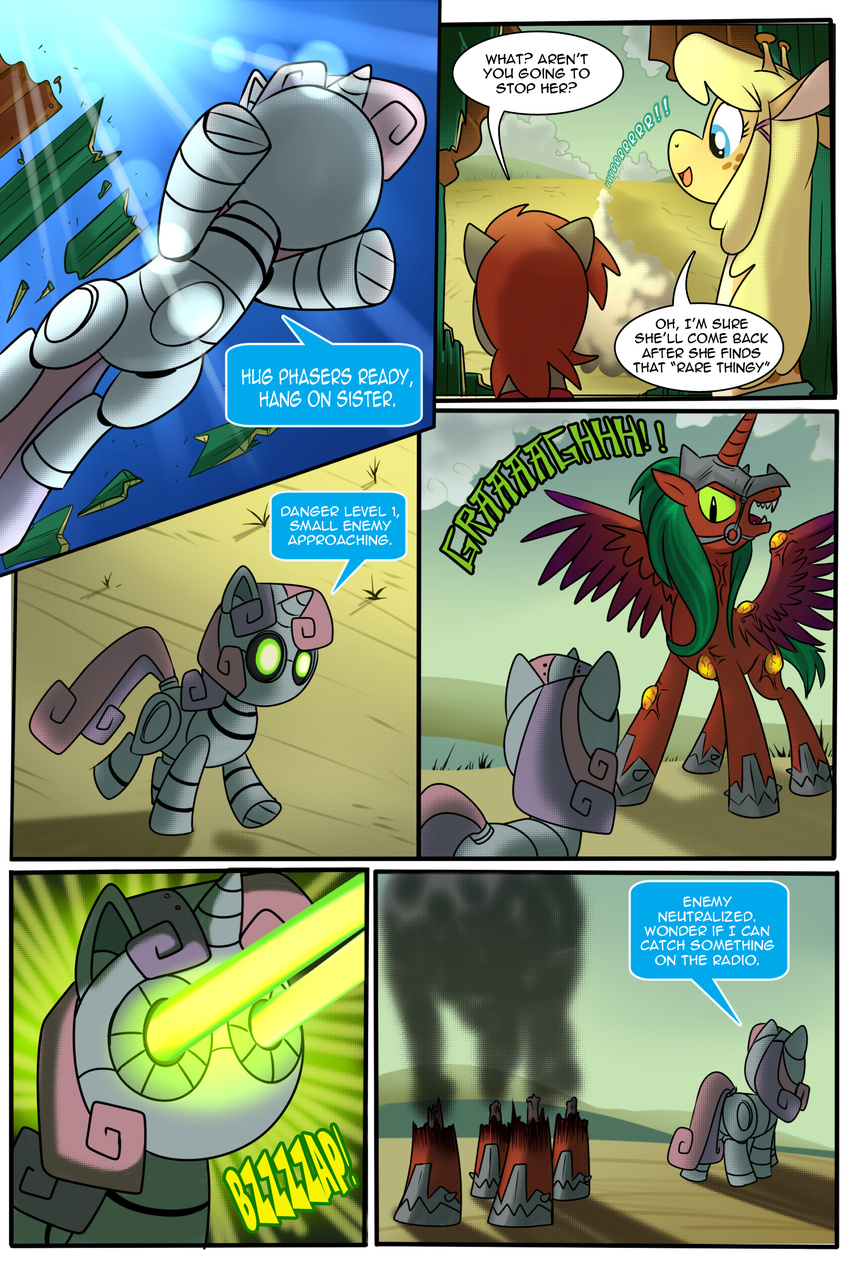 clothing comic dialog english_text equine fallout_equestria female feral freckles friendship_is_magic giraffe horn horse kill laser machine madmax mammal mechanical my_little_pony my_little_pony_friendship_is_magic original_character pony robot sweetie_bot text winged_unicorn wings