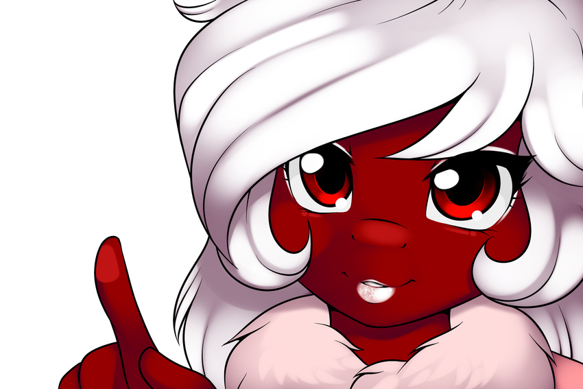 alpha_channel anthro chilly_pepper dragon equine eyeshadow female finger fluffy friendship_is_magic fur hair hi_res horse hybrid kloudmutt lipstick looking_at_viewer makeup mammal my_little_pony plain_background pony red_eyes red_fur snowflake solo transparent_background white_hair