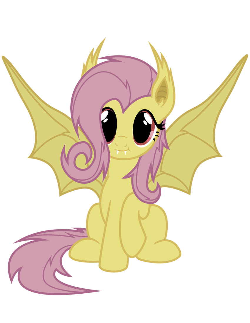 bat_pony bat_wings equine fangs female feral flutterbat_(mlp) fluttershy_(mlp) friendship_is_magic fur hair horse long_hair looking_at_viewer mammal my_little_pony pegasus pink_eyes pink_hair plain_background pony smile solo tellabart transparent_background wings yellow_fur