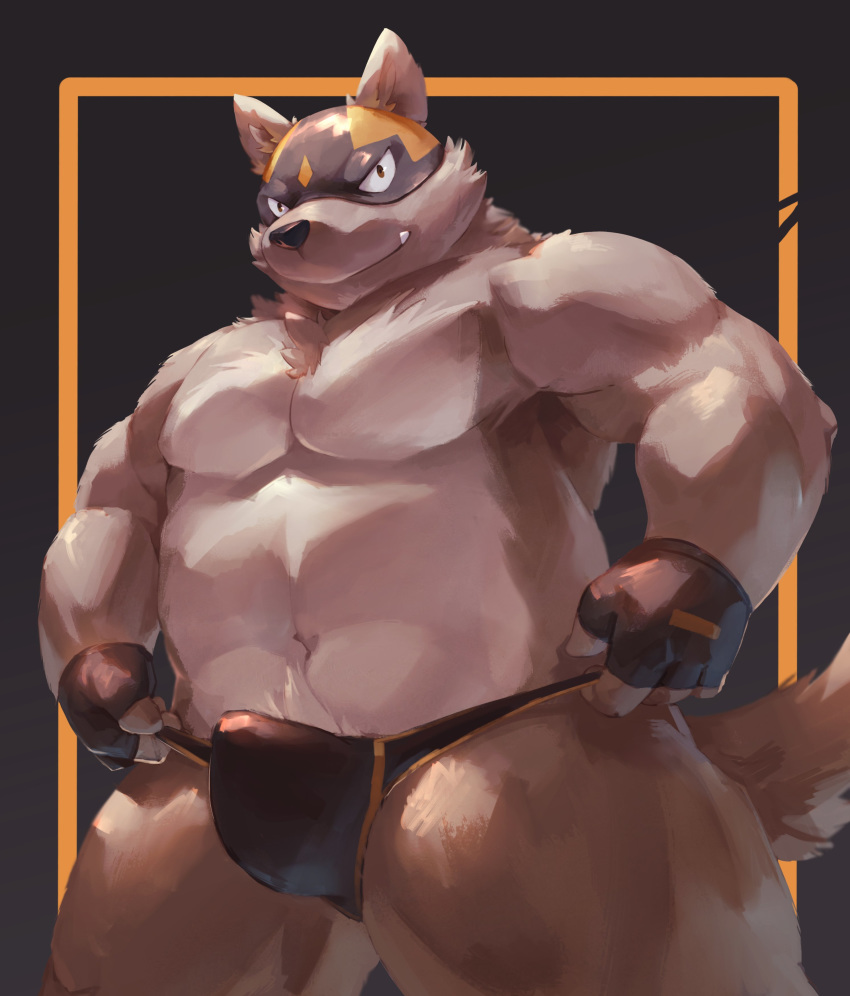 2017 anthro belly brown_fur bulge canine clothing dog fur gloves humanoid_hands lindong luchador male mammal mask moobs simple_background solo wrestler