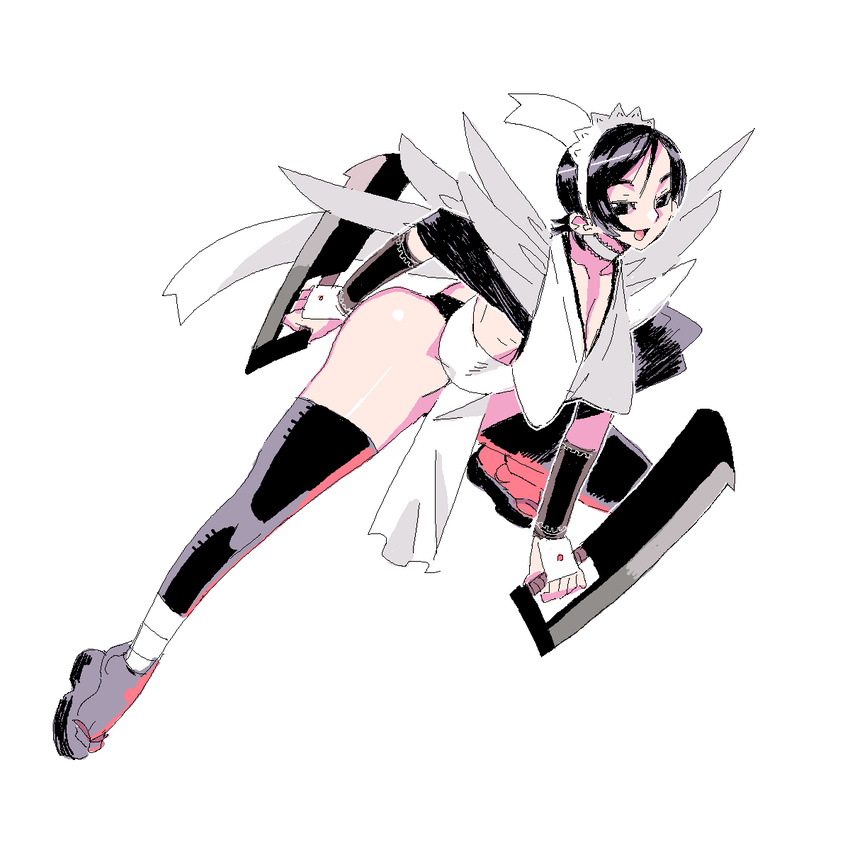 bad_id bad_pixiv_id black_hair black_legwear highres iroha_(samurai_spirits) maid meisamu oekaki samurai_spirits sandals short_hair solo sword thighhighs weapon