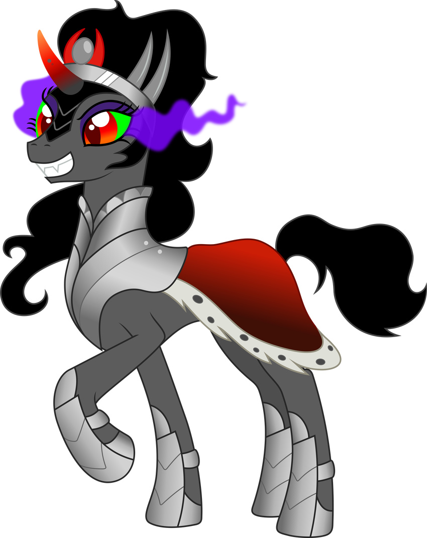 alpha_channel armor black_hair cape clothing crossgender equine eye_mist eyeshadow fangs female feral friendship_is_magic fur green_eyes hair hi_res horn horse king_sombra_(mlp) long_hair makeup mammal my_little_pony open_mouth plain_background pony red_eyes royal-exo smile solo transparent_background unicorn