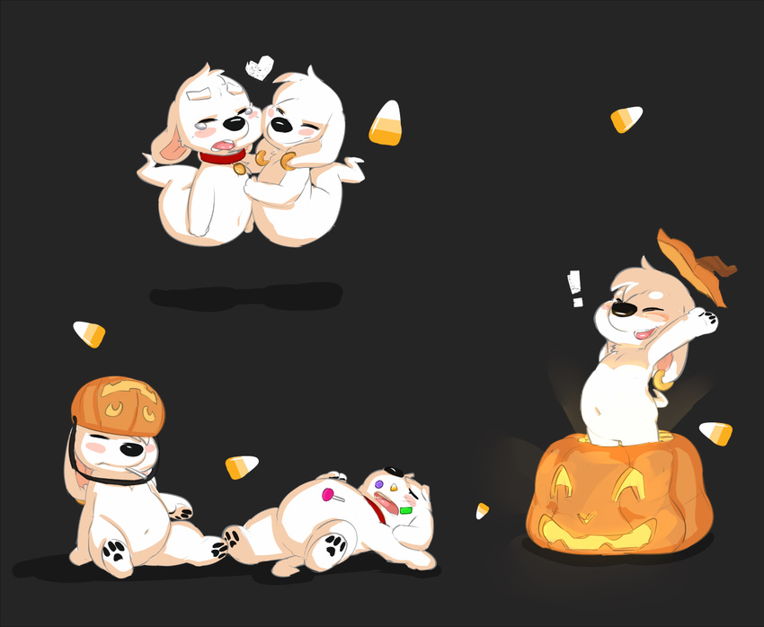 &lt;3 black_background blush brian_griffin candy canine cheeks chibi chubby collar cute dog eyes_closed family_guy floating fur ghost glowing halloween happy holding holidays hug jasper light lollipop lying mammal open_mouth plain_background pop_out pumpkin seth-iova shining smile spirit standing surprise tears tongue tummy white_fur