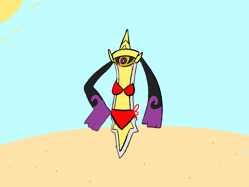 beach bikini blush female nintendo pok&#233;mon pok&eacute;mon seaside swimsuit sword unknown_artist video_games weapon
