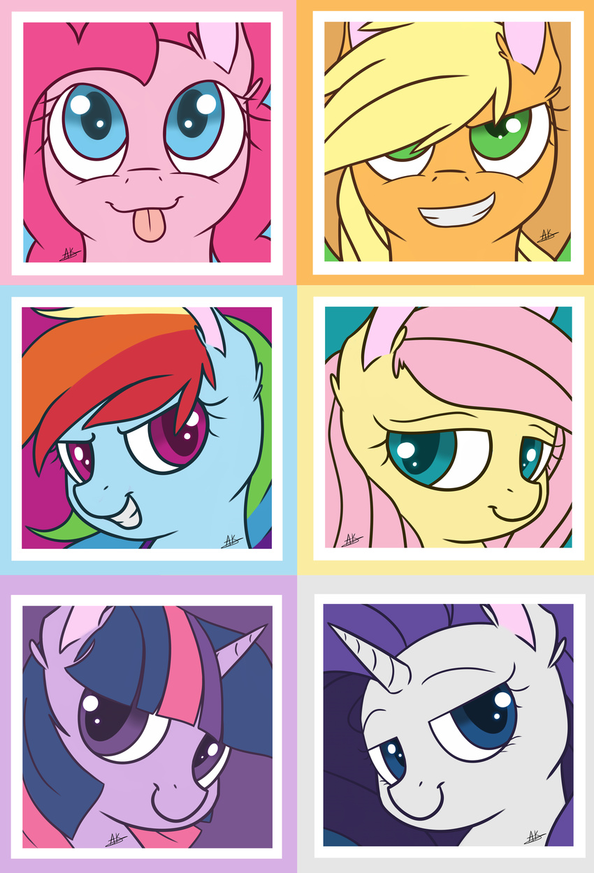 applejack_(mlp) equine fluttershy_(mlp) friendship_is_magic grin hair hat hi_res horn horse mammal multi-colored_hair my_little_pony pinkie_pie_(mlp) rainbow_dash_(mlp) rarity_(mlp) thezealotnightmare tongue tongue_out twilight_sparkle_(mlp) unicorn