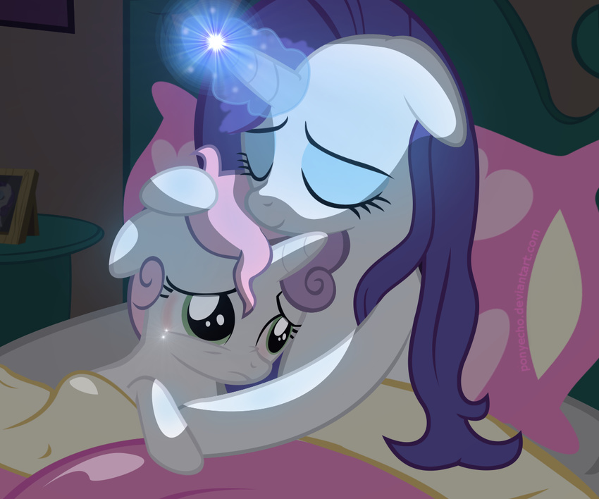 (mlp comfort cuddling cute d'aaaawwwww equine friendship_is_magic horn magic mammal my_little_pony night ponyecho rarity_(mlp) sweetie_belle_(mlp) tears unicorn