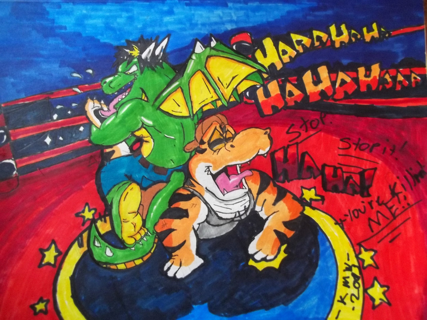 alligator anthro arena fight guys hi_res hindpaw invalid_tag laugh male paws reptile scalie sensitive tickling ticklish torture