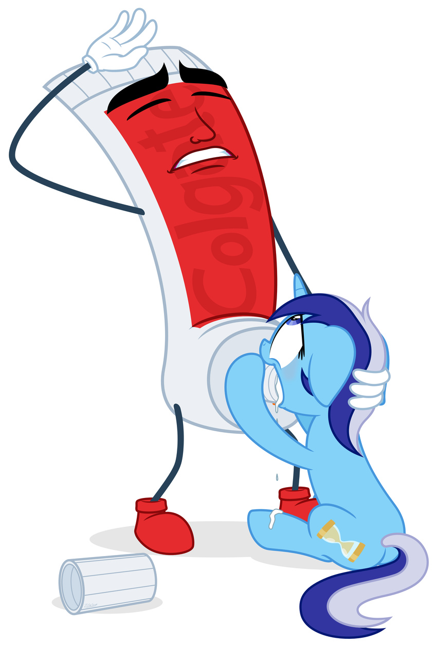 absurd_res adorably_unsexy blue_eyes blush colgate_(mlp) equine eyes_closed fellatio female feral friendship_is_magic fur hair hi_res horse humor looking_up mammal minuette_(mlp) my_little_pony oral oral_sex pony sex toothpaste yaranaika zutheskunk