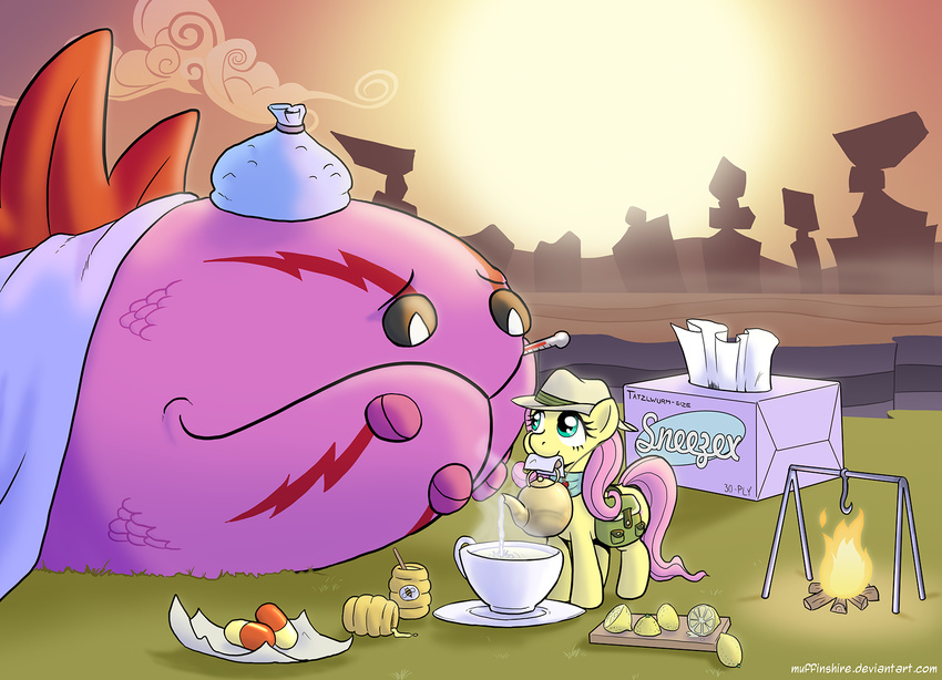 bags blanket blue_eyes campfire cloud cup cutting_board desert duo equine female fluttershy_(mlp) friendship_is_magic fruit fur grass hair hat hi_res honey horse ice_bag jar lemon mammal mouth_hold muffinshire multiple_eyes my_little_pony outside pegasus pills pink_hair pony pouring rocks sick sky sun tatzlwurm tatzlwurm_(mlp) teapot thermometer tissues wings yellow_fur