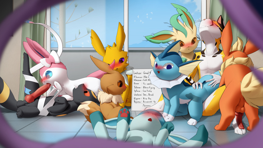 anthro blush eevee eeveelution espeon feral flareon generation_1_pokemon generation_2_pokemon generation_4_pokemon generation_6_pokemon genitals glaceon hi_res jolteon leafeon licking male male/male nintendo oral penetration penile penis penis_lick pokemon pokemon_(species) sex slit slit_penetration steel_cat steel_cat_(character) sylveon tongue tongue_out umbreon vaporeon