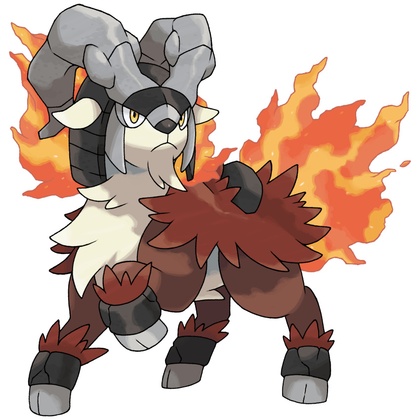 absurdres alliusis fakemon fire flairees full_body highres horns no_humans pokemon pokemon_(creature) pokemon_sage simple_background solo sugimori_ken_(style) transparent_background yellow_eyes