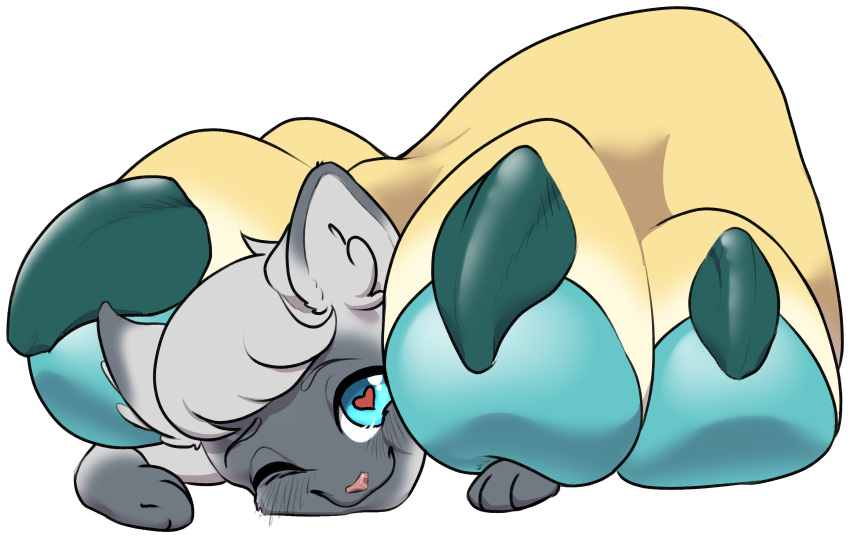ambiguous_form ambiguous_gender ambiguous_species blue_eyes blue_pawpads blush blush_lines catsby_(catsbym) chibi claws digital_drawing_(artwork) digital_media_(artwork) domestic_cat duo extreme_size_difference feet felid feline felis foot_fetish fur green_claws grey_body grey_fur handpaw happy head_tuft heart_pupils hi_res hindpaw looking_at_viewer lying male_(lore) mammal one_eye_closed pawpads paws pink_nose shaded siamese size_difference smile soft_shading stepped_on strawberrycucumber tuft yellow_body