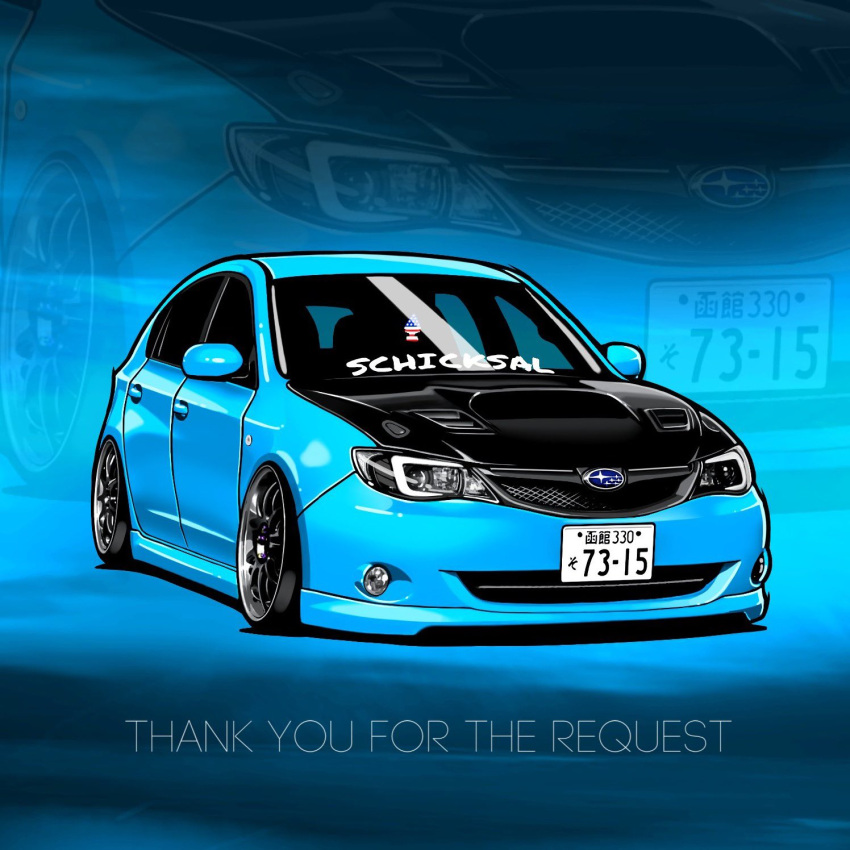 american_flag american_flag_print car chris_ilst commission english_text flag_print highres license_plate motor_vehicle no_humans original shadow stance_(vehicle) subaru_(brand) subaru_impreza vehicle_focus zoom_layer