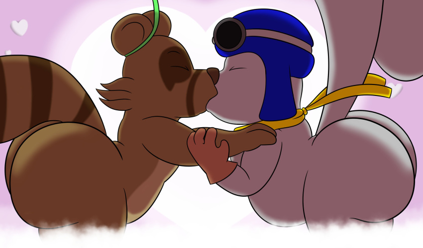 &lt;3 2024 anthro aviator_cap bandanna bent_over big_butt blue_clothing blue_hat blue_headwear brown_body brown_clothing brown_ears brown_fur brown_gloves brown_handwear brown_nose brown_tail butt canid canine clothing colossalstars digital_media_(artwork) duo eyes_closed eyewear eyewear_on_head fur gloves goggles goggles_on_head grey_body grey_fur grey_tail hand_on_arm hand_on_shoulder handwear hat headgear headwear hi_res kerchief kissing love male male/male mammal multicolored_body multicolored_fur raccoon_dog randy_the_squirrel_(kdgamer015) rodent sciurid side_view squirrel_tail tail tanuki thick_thighs tree_squirrel two_tone_tail yellow_bandanna yellow_kerchief