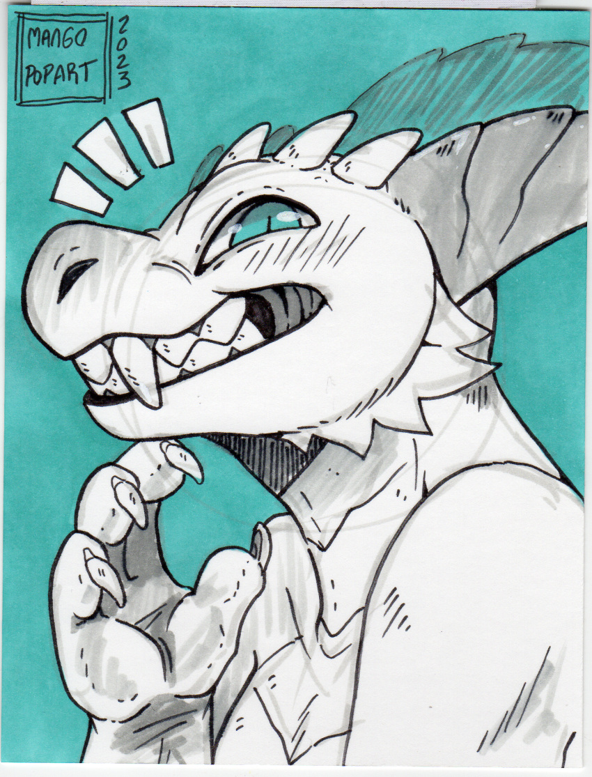 anthro biped blush bryce_daeless claws grin hi_res horn kobold male mangopoptart portrait pupils slit_pupils smile solo