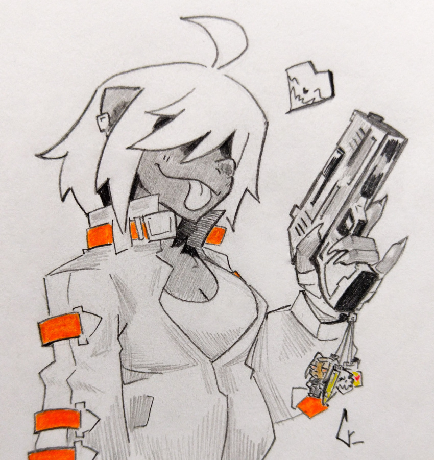 5_fingers absurd_res anthro badger claws clothed clothing female fingers fur grinriff gun hair hi_res holding_gun holding_object holding_ranged_weapon holding_weapon honey_badger mammal mustelid musteline ranged_weapon smile solo tongue tongue_out weapon