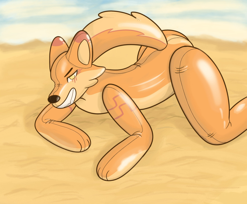 animate_inanimate beach bedroom_eyes canid canine canis chilliad chilliad_(oc) dingo hi_res humanoid laying_on_ground living_pool_toy male mammal narrowed_eyes orange_body pool_toy sand seductive solo tail