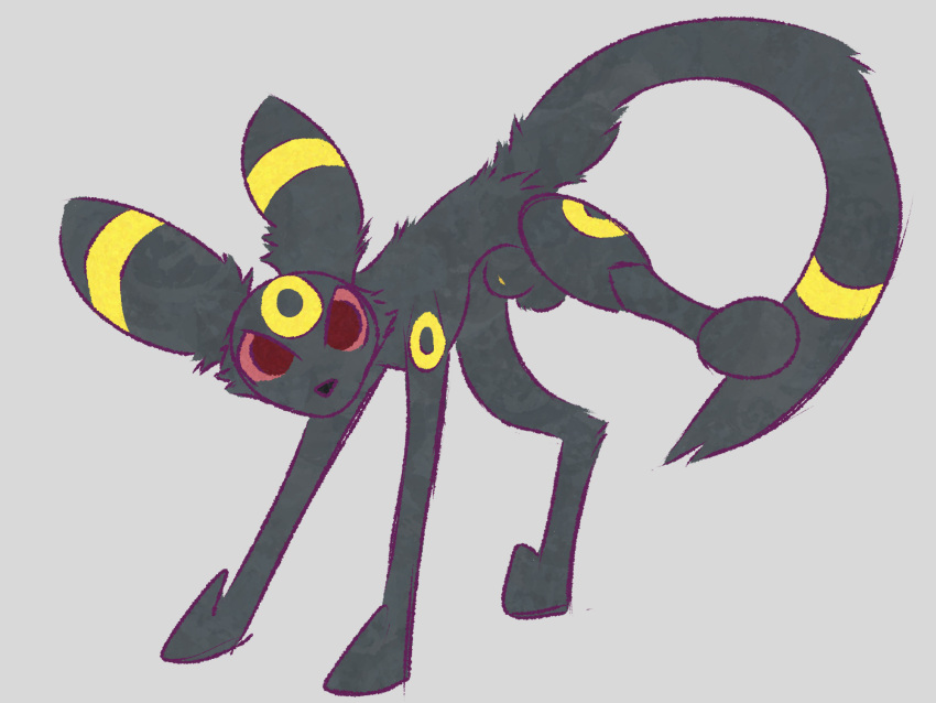 animal_genitalia balls eeveelution generation_2_pokemon genitals hi_res looking_at_viewer male nintendo pokemon pokemon_(species) presenting sheath simple_background soft_bugg_(artist) solo spread_legs spreading umbreon