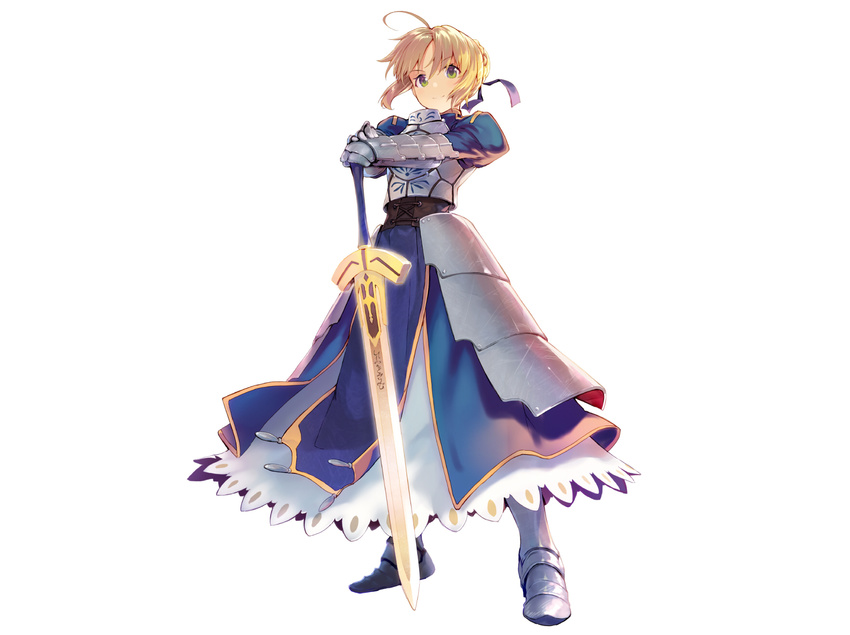 armor blonde_hair dress fate/stay_night green_eyes ribbons saber shirabi_(life-is-free) sword weapon white