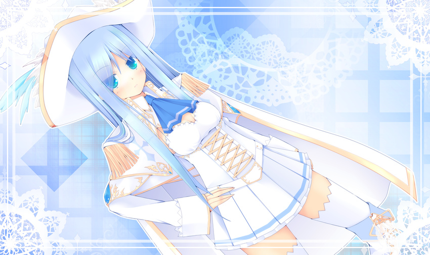 aqua_eyes blue_hair hat kuon_itsuki original uniform zettai_ryouiki