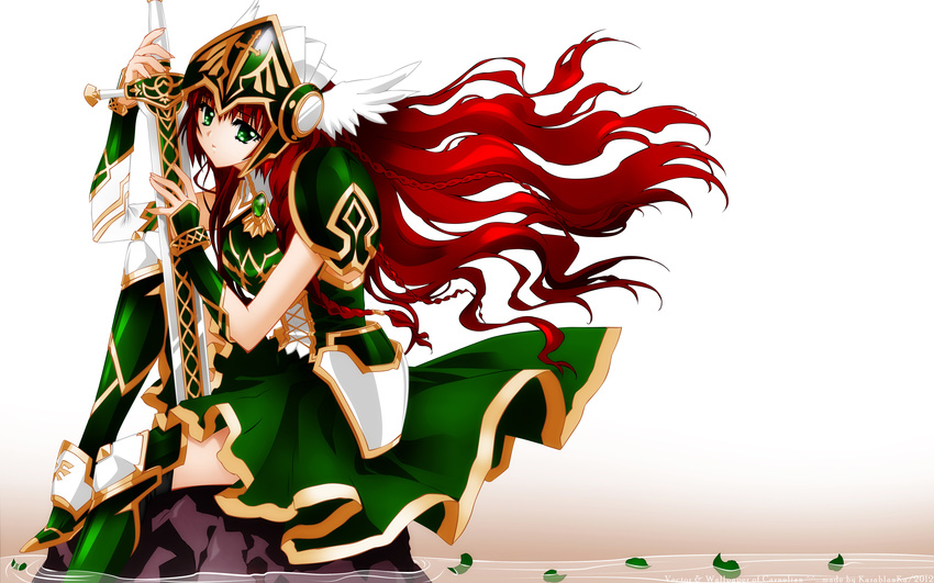 carnelian green_eyes long_hair red_hair sword tagme_(character) weapon