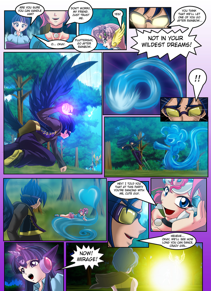 angry clothed clothing comic dialog english_text female fight flirting fluttershy_(mlp) friendship_is_magic hair hat hood human humanized male mammal mauroz multi-colored_hair my_little_pony pinkie_pie_(mlp) shadowbolts_(mlp) text tiara transformation twilight_sparkle_(mlp) water wings