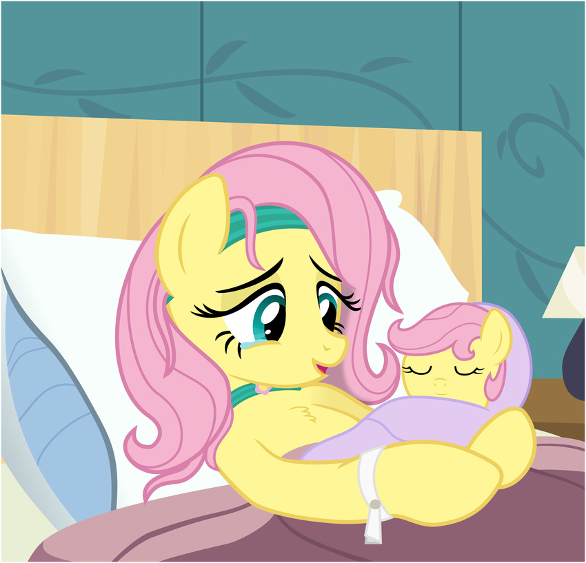 absurd_res blanket crying equine eyes_closed female feral fluttershy_(mlp) friendship_is_magic fur g1 green_eyes hair headband hi_res horse hospital lamp mammal matty4z my_little_pony my_little_pony_'n_friends my_little_pony_'n_friends newborn pillow pink_hair pony posey_(mlp) wristband yellow_fur