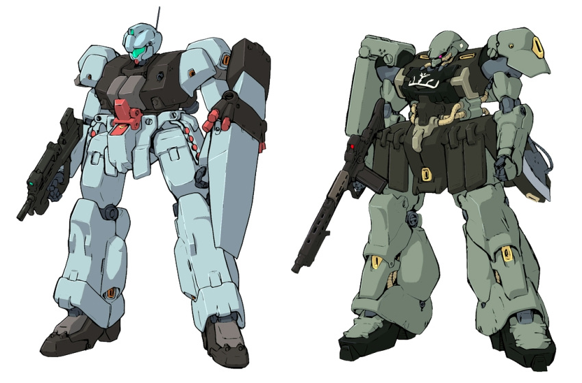 assault_rifle beam_rifle blue_visor cable char's_counterattack color_variation commentary_request earth_federation_space_forces energy_gun geara_doga geara_zulu gun gundam gundam_unicorn heat_hawk jegan machinery magazine_(weapon) mecha mecha_focus missile_pod mobile_suit neo_zeon no_humans one-eyed original radio_antenna redesign rifle robot roundel science_fiction scope shield tessaku_ro weapon white_background