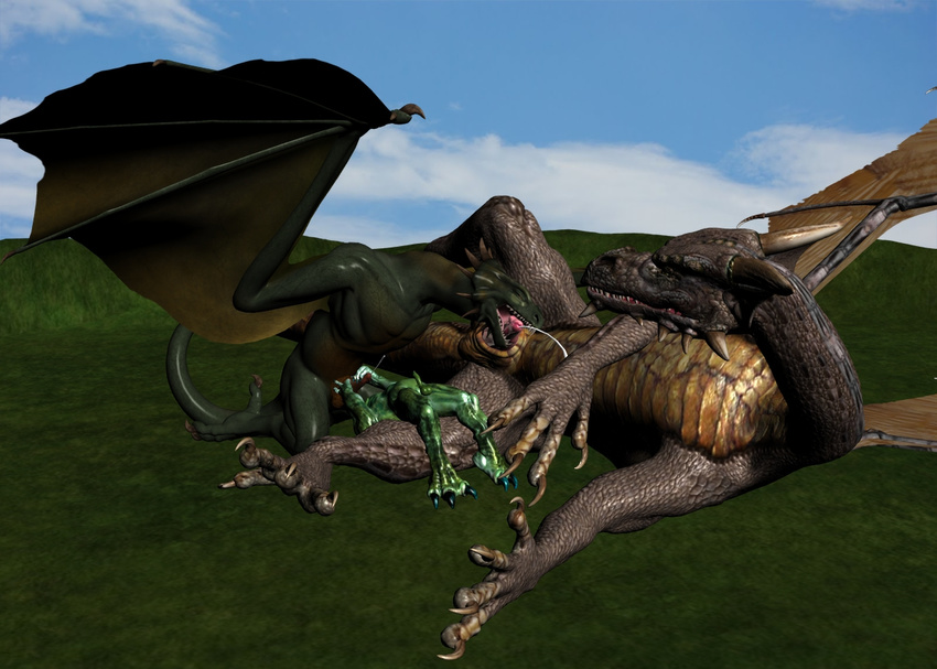 3d anthro cgi cum dragon feral gay gelrend group group_sex humanoid male millennium_dragon oral penis sex threesome wyvern