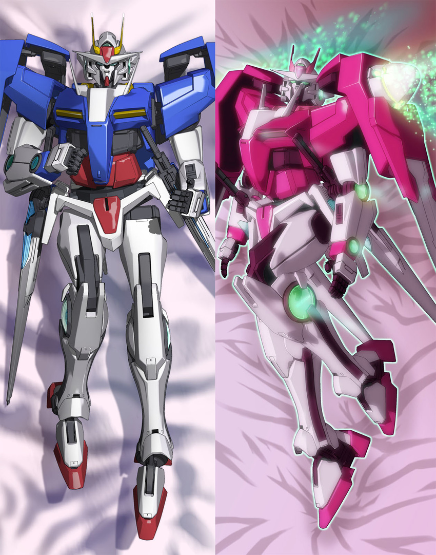 bed_sheet dakimakura gundam gundam_00 highres mecha multiple_views no_humans tooo trans-am what