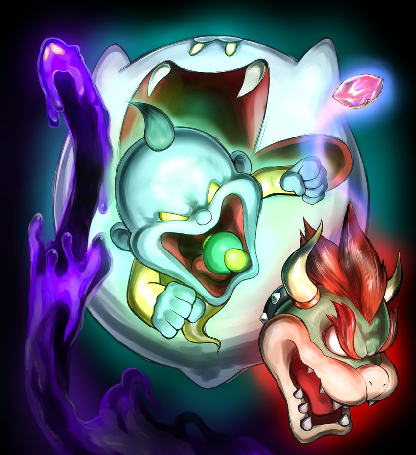 angry baby bowser chauncey crown empty_eyes fangs gem ghost highres jewel king_boo luigi's_mansion luigi's_mansion mario_(series) nintendo open_mouth pacifier super_mario_bros. turizao yellow_eyes