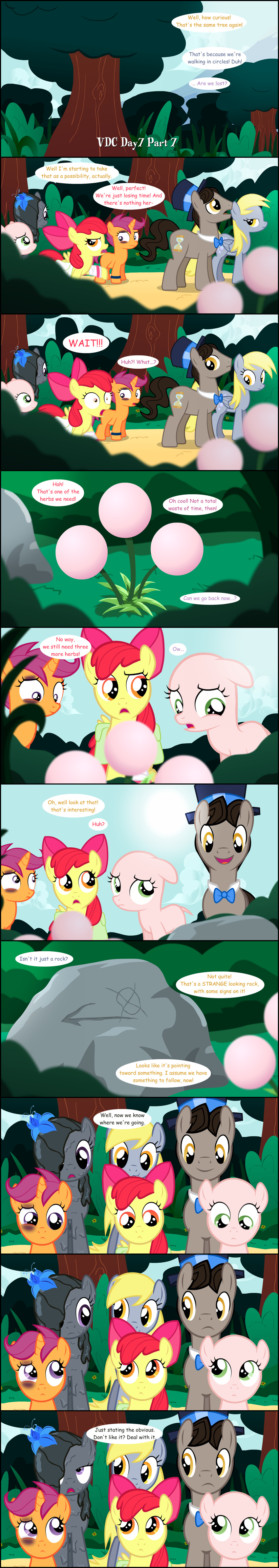 bald comic cutie_mark_crusaders_(mlp) derpy_hooves_(mlp) doctor_whooves_(mlp) equine female feral forest friendship_is_magic hat horn horse inkie_pie_(mlp) jananimations mammal my_little_pony pegasus poison_joke pony scootaloo_(mlp) shiner sweetie_belle_(mlp) tree tumblr unicorn wings young