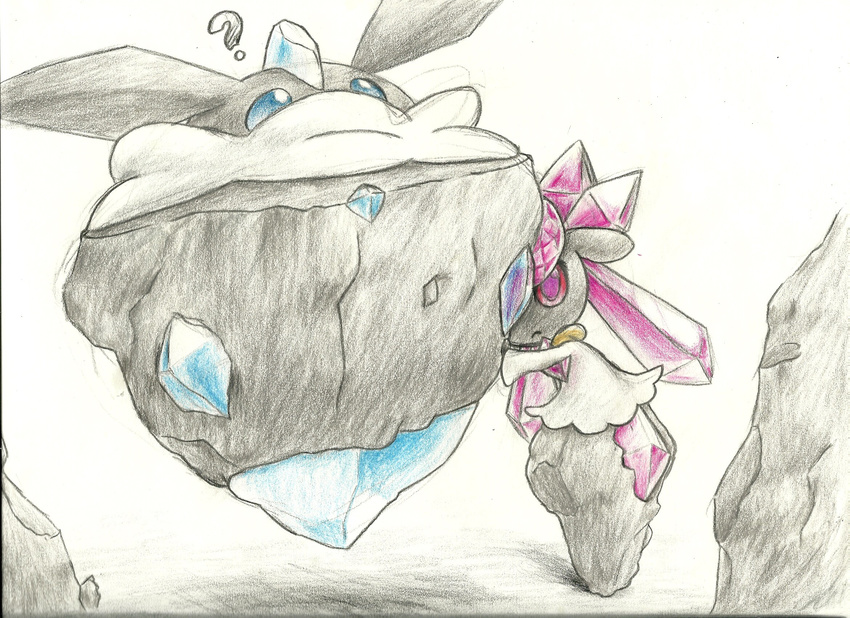 blue_eyes carbink diancie mon311 nintendo plain_background pok&#233;mon pok&eacute;mon purple_eyes red_sclera video_games white_background