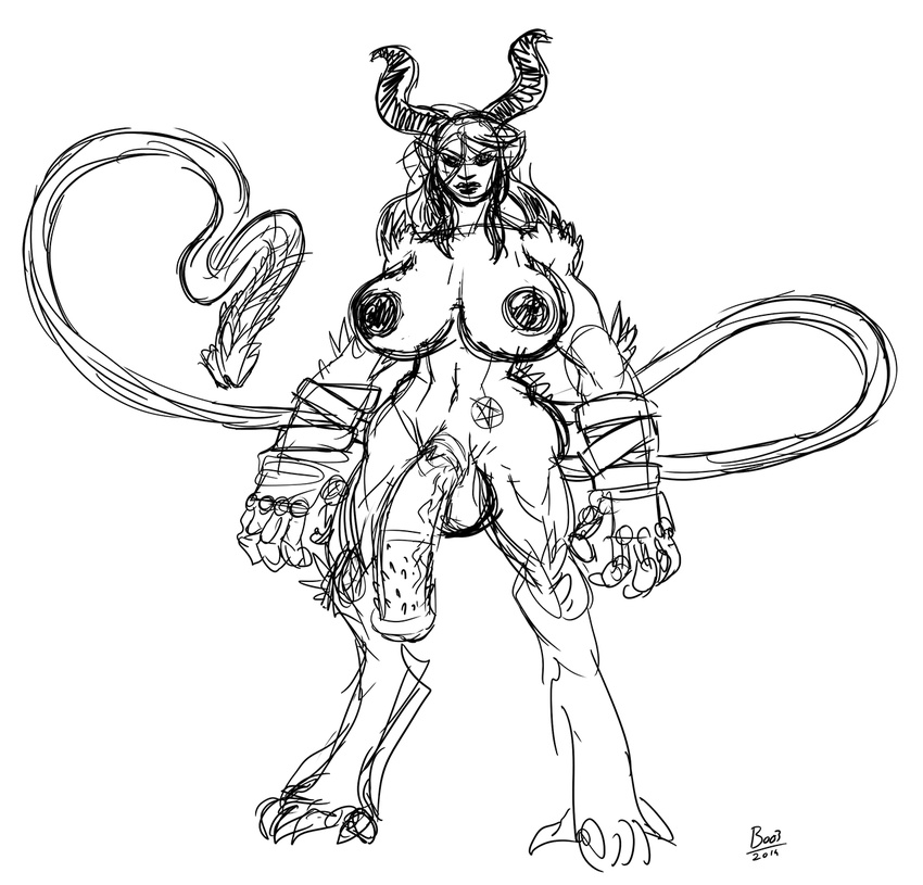 balls barbs boo3 breasts claws demon demonic dickgirl herm horn horsecock hyper intersex nipples penis satanic sketch spikes spines tail_cock